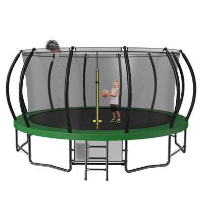 15FT Anti-Rust Trampoline With Basketball Hoop,Ladder And Shoe Bag