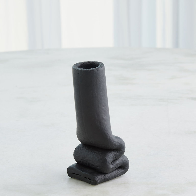Squoze Handmade Ceramic Table Vase, Black, 7.5" H x 3.5" W x 3" D