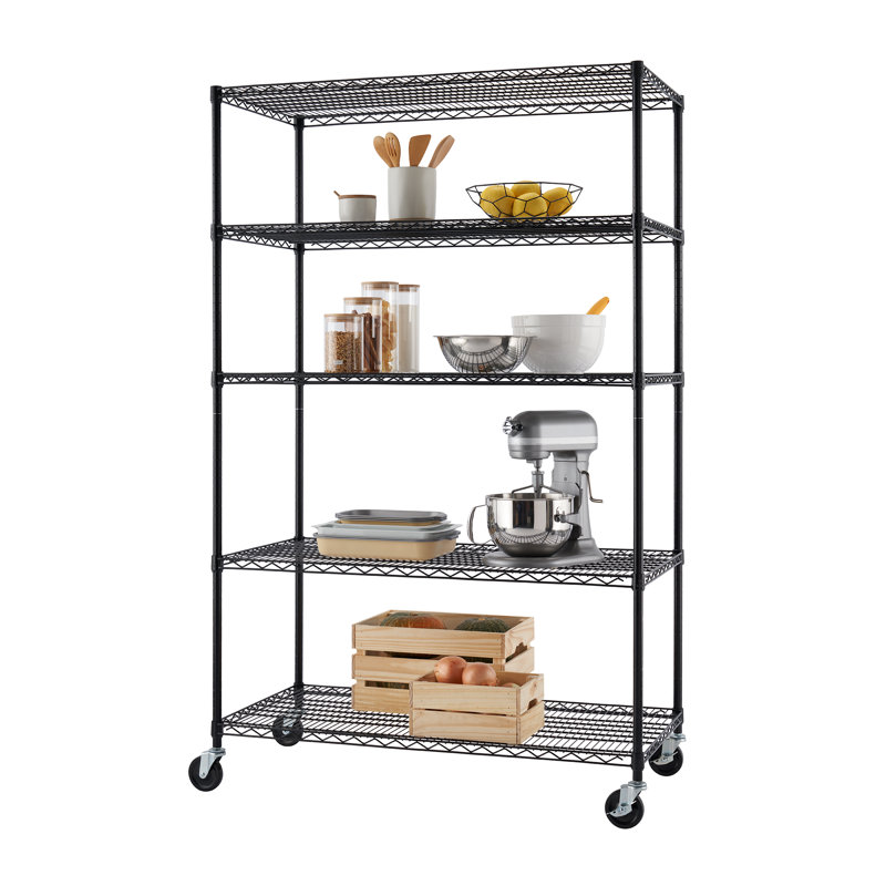 Étagère en fil d'acier NSF à 5 niveaux TRINITY EcoStorage avec roues (l 48 po x P 24 po), Noir