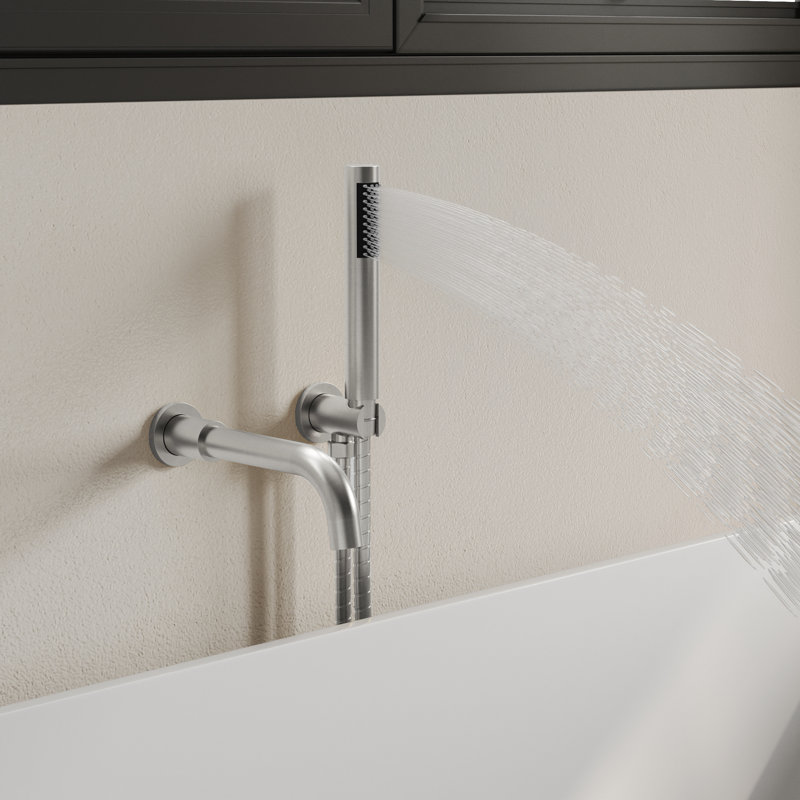 Robinet de baignoire mural avec valve à pression équilibrée et douche à main, Nickel brossé