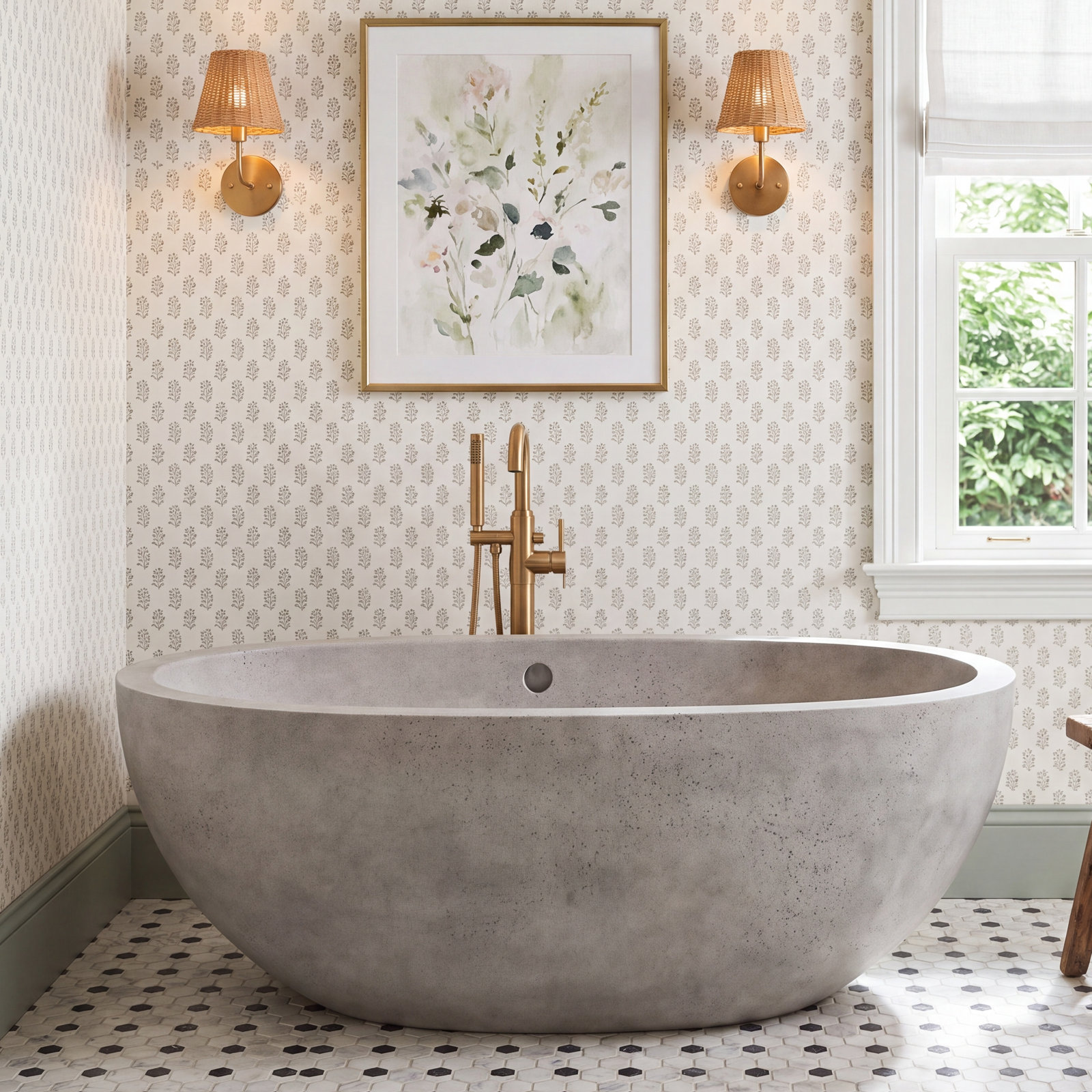 Avalon NativeStone Concrete Freestanding Oval Soaking Bathtub, Ash, 21" H x 36" W x 62" L