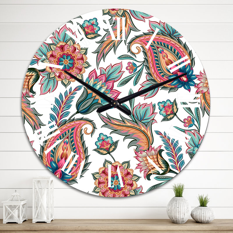 Horloge murale à motif cachemire orange et vert, Grand