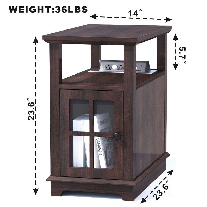 Tables de chevet de 23,6 po Roseannah avec rangement et prises intégrées, Espresso