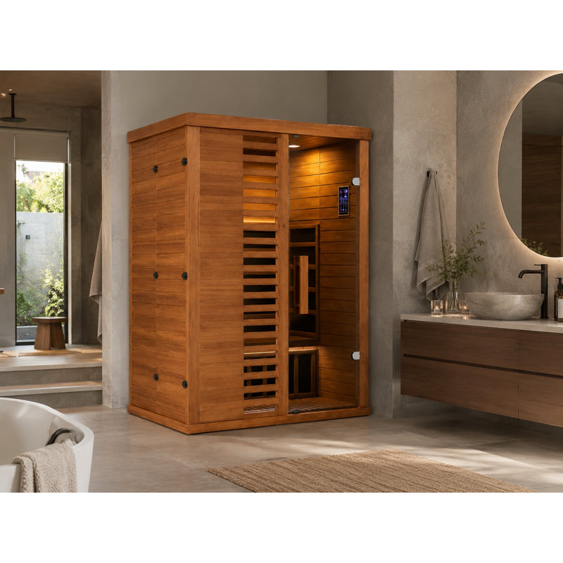 EASYHAWK 2-Person Far Infrared Indoor Sauna with WiFi & Bluetooth Control, Side Glass Panel, and Tempered Glass Door