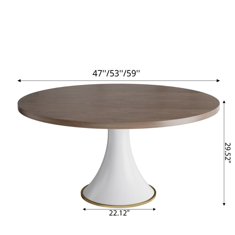 Table de salle à manger en bois massif blanc et noyer foncé, H 29,52 po x L 59 po x l 59 po
