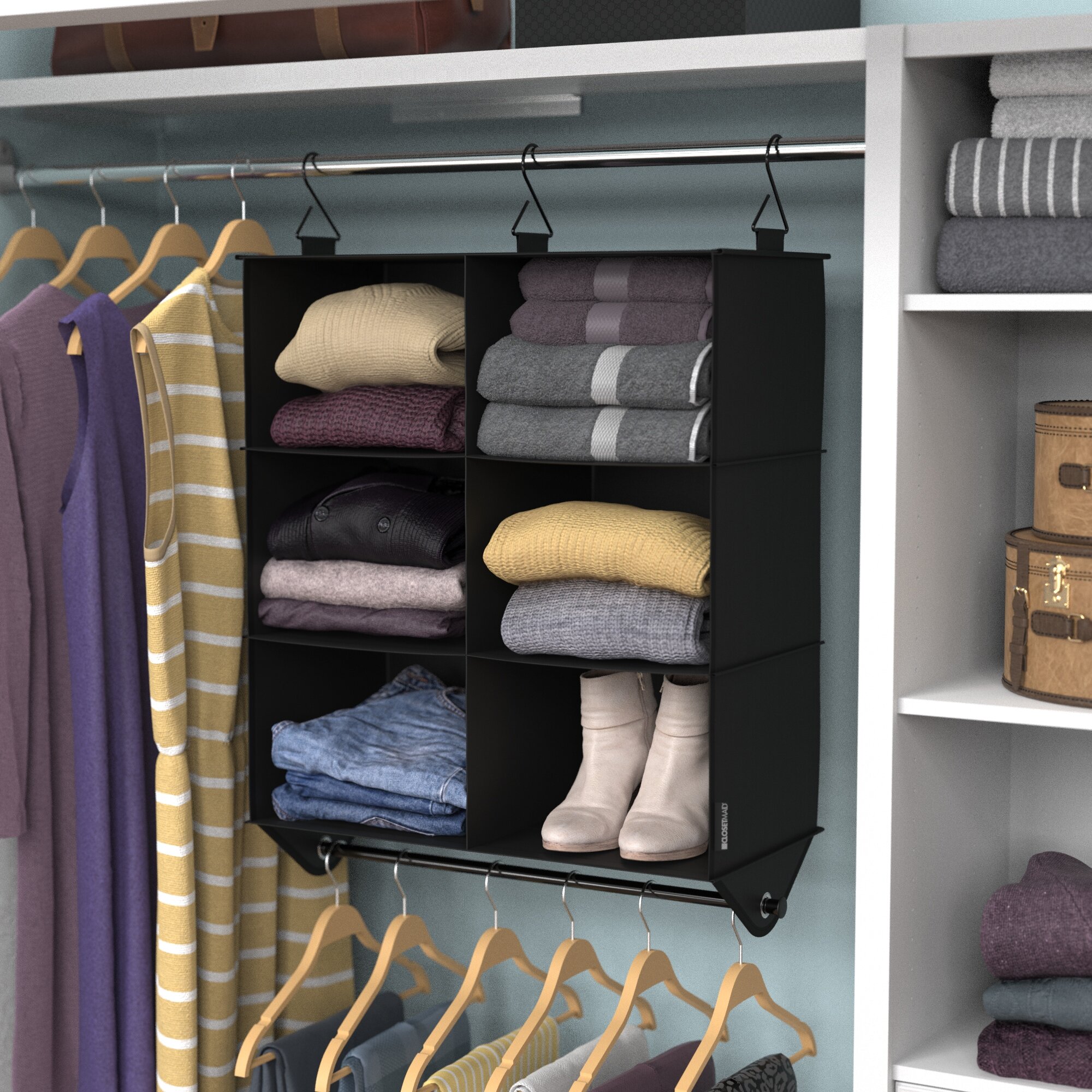 DIY Hanging Closet Foldable Organizer Clothes Shelf with Hook - 2 Small 1  Big Layers