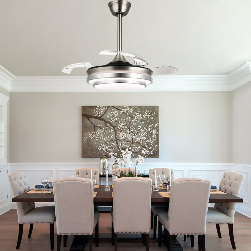 36" Retractable Ceiling Fan with Light and Remote,  6-speed Modern Bladeless Ceiling Fan with APP Control