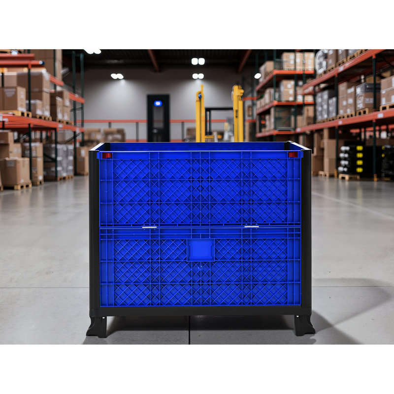 Rangement pliable en vrac, capacité de 600 lb, bleu, empilez 4 hauteurs, 38,76 po de profondeur et 33,11 po de hauteur
