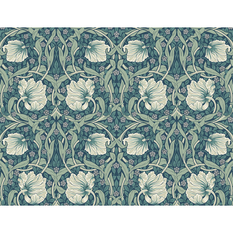 Papier peint à motif floral L 18 pi x l 27 po Pimpernel, Bleu sarcelle / grès