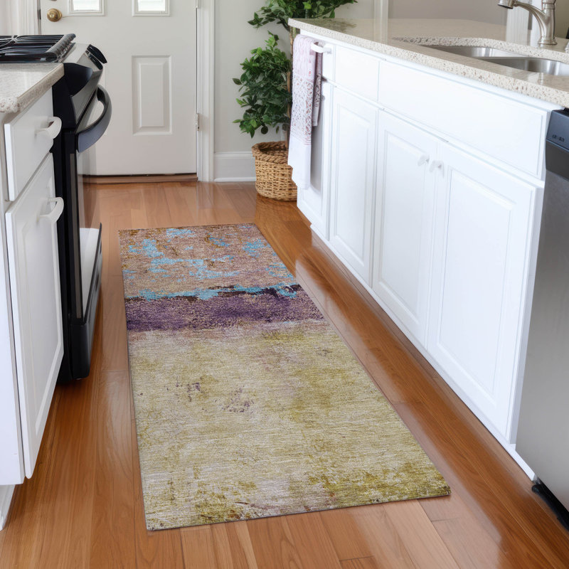 Tapis abstrait Varroville AMF1716 lavable à la machine de qualité supérieure, Tapis de couloir 2 pi 3 po x 7 pi 6 po