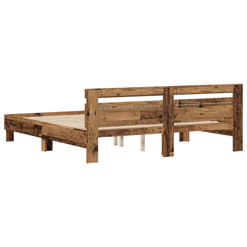 Vidaxl Wood Bed Frame with LED Durable, Super King (6'), Old Wood