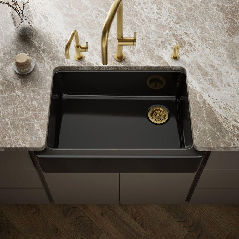 Whitehaven® 33" x 22" Self-Trimming Under-Mount Single-Bowl Kitchen Sink with Tall Apron, Black