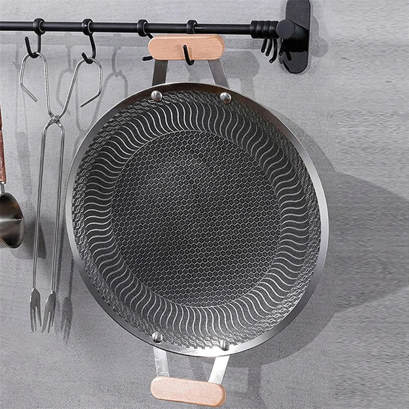 Poêle à griller coréenne, plaque de cuisson ronde antiadhésive avec poignées en bois et pinces à barbecue, gril intérieur et extérieur pour le camping