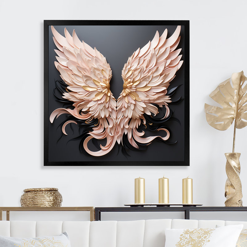 Décoration murale ailes d'ange minimalisme - Femme déesse, Cadre simple noir, H 36 po x l 36 po x P 1,5 po