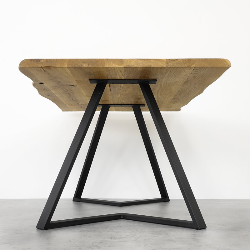 Ferriday Oak Solid Wood Top Metal Base Dining Table, 75cm H x 120cm L x 90cm W, Oak