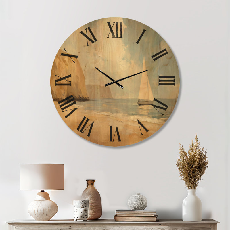 Voilier Quiet Cove - Horloge murale silencieuse (sans tic-tac) de style nautique, imprimée sur bois, Grand