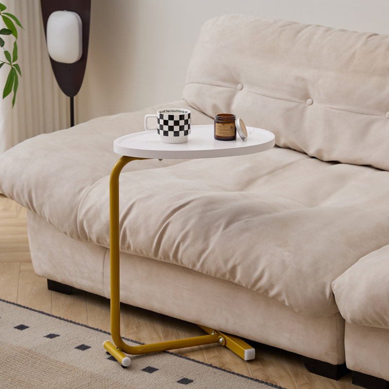 Table d'appoint en forme de C 2 pièces, table de bout en C pour canapé et table de chevet, tables d'appoint Couch, table de bout en C en bois avec glissière en métal pour le salon de la chambre à coucher