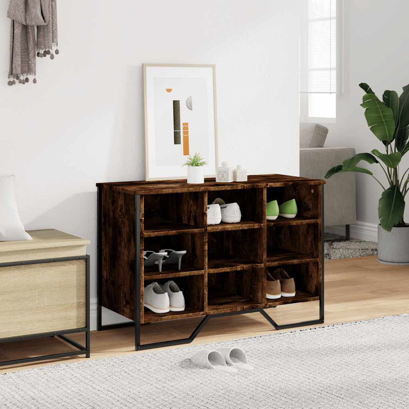 9 Pair Shoe Storage Cabinet, Smoked Oak