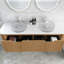 Meuble-lavabo de 60 po avec lavabos, armoire de rangement murale rayée à bords arrondis avec 2 tiroirs, 2 lavabos ronds transparents et comptoir
