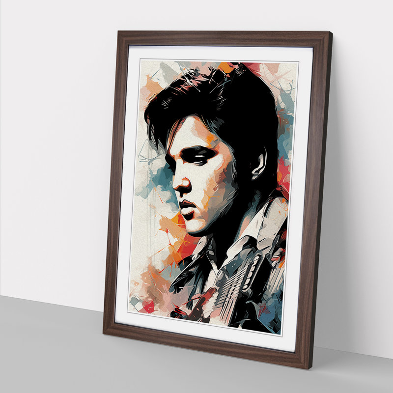 Elvis Presley Line - Single Picture Frame Print on Wood, Walnut, 64cm H x 46cm W x 2cm D