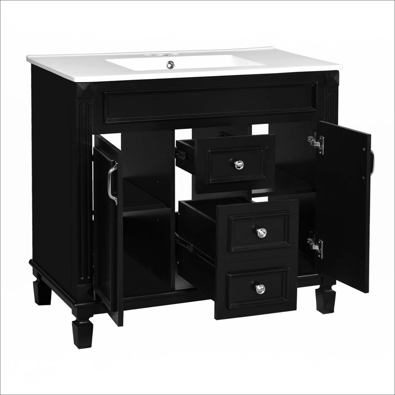 Meuble-lavabo 36 po avec lavabo supérieur, Silver, Noir, noir, noir, noir