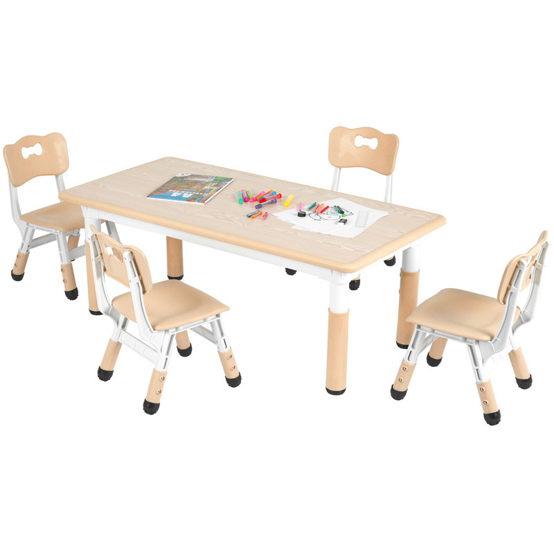 Kids Table and 4 Chair Set, Height Adjustable Toddler Table and Chair Set, Non-Slip Legs, Graffiti Desktop, Large Children Activity Table