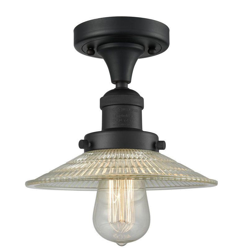 Mangan Glass Semi Flush Mount, 6 Watt Vinage LED Bulb, Matte Black