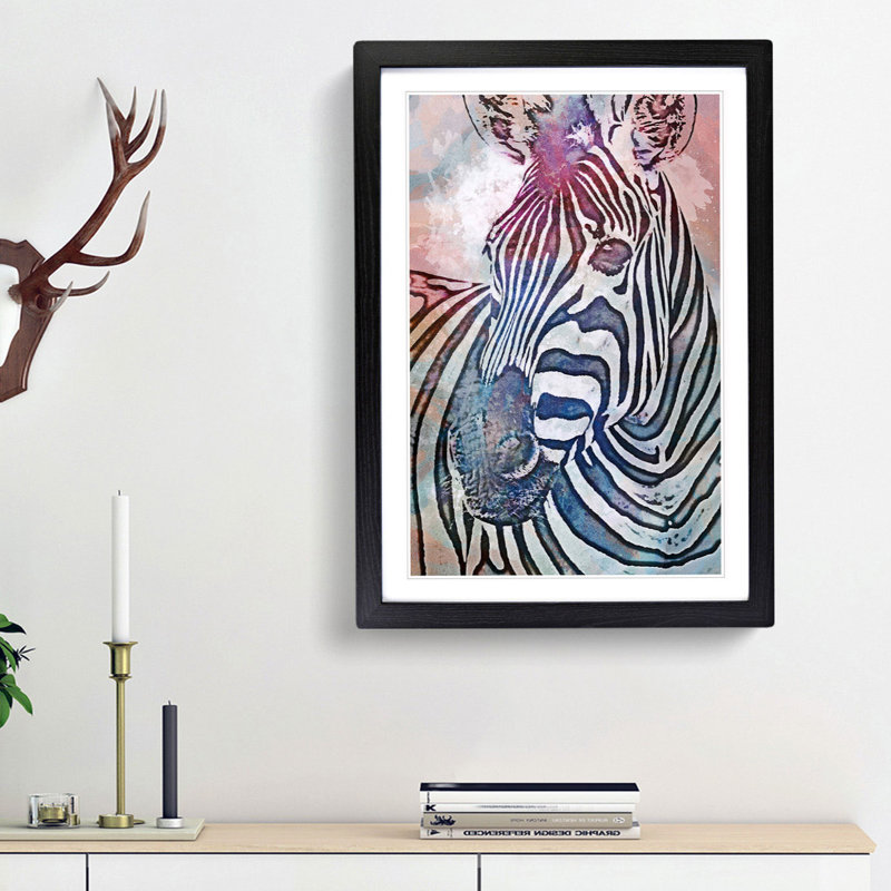 Colourful Zebra in Abstract - Picture Frame Graphic Art Print, 36cm H x 27cm W x 2cm D, Black Framed