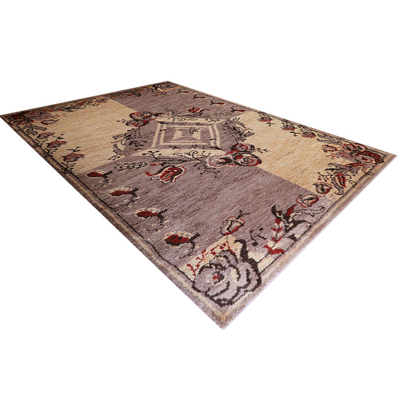 Tapis d'intérieur rectangulaire oriental noué à la main, en laine brun clair et or, Rectangle de 5 pi x 8 pi