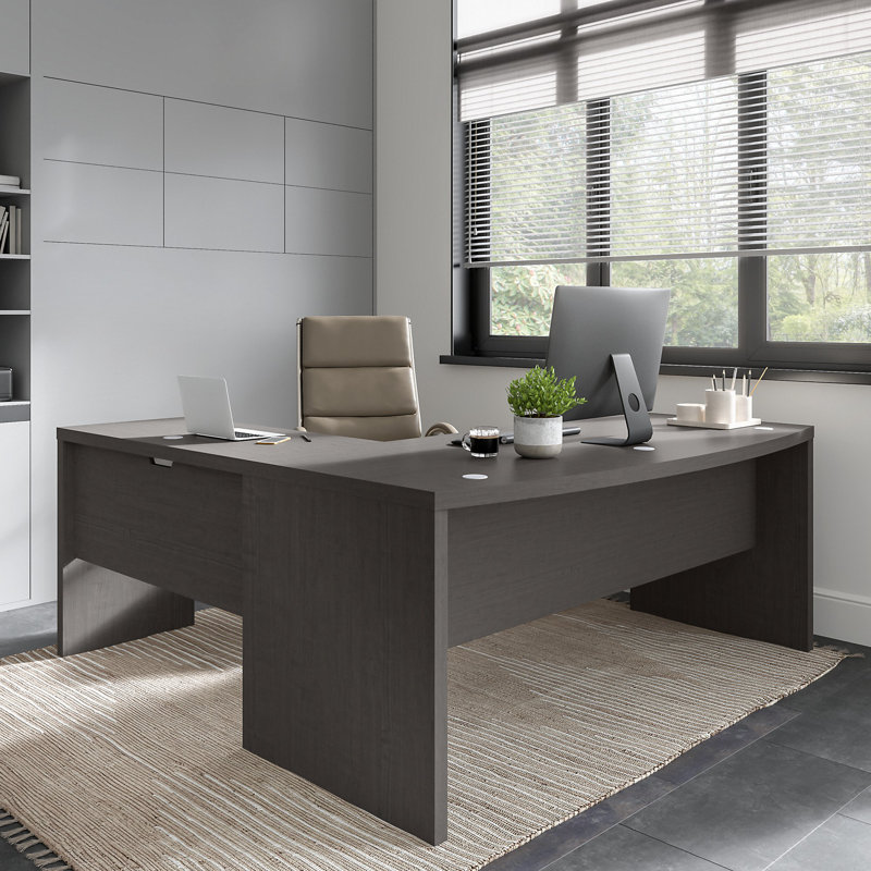 Bureau à avant à arches 72W avec retour 42W Office 500 Collection, Érable gris anthracite