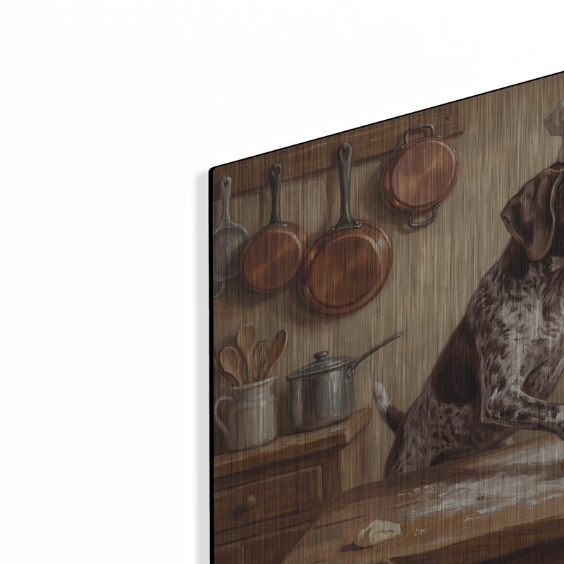  «German Shorthaired Pointer In The Kitchen» par Rich Monet, art mural en métal, 24 po x 16 po, H 16 po x l 24 po