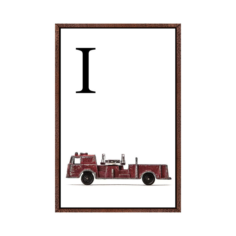 I Fire Engine Letter 1 Piece Wall Art on Canvas, 101.6 cm H x 66.04 cm W, Classic Brown Wood Framed