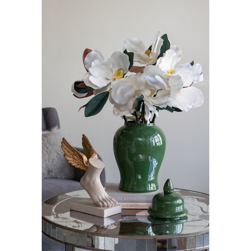 Classic Ceramic Ginger Jar With Glossy Finish And Finial Lid, 18.9" H x 9.4" W x 9.4" D, Green