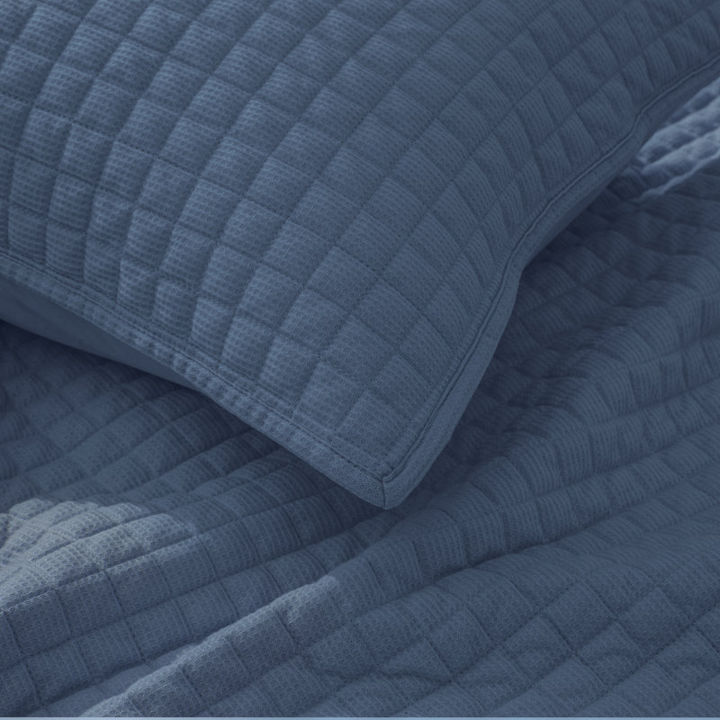 Ensemble de literie 3 pièces Waffle, Courtepointe très grand et 2 très grandes taies, Bleu denim