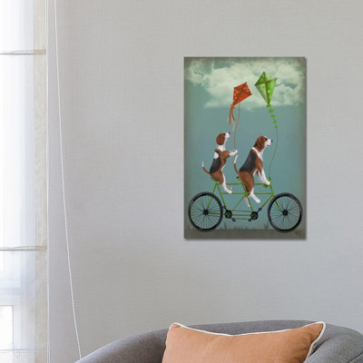 Beagle Tandem by Fab Funky - Wrapped Canvas Print