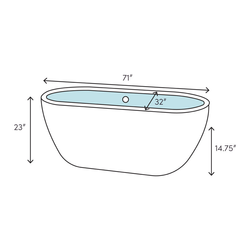 Carissa 71'' x 32'' Soaking Acrylic Bathtub, Shiny White