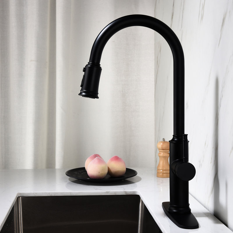 Matte Black Stainless Steel Kitchen Faucet With Pull Out , 360 Rotating High Nozzle, Single Lever For Water Temperature And Flow Adjustment, Corrosion Treatment, Aerators Bubble Production Reduced