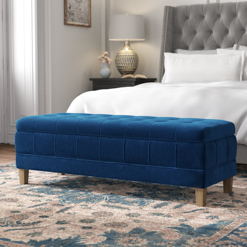 Repose-pieds de rangement rectangulaire en velours 52 po Gloria, Velours cobalt