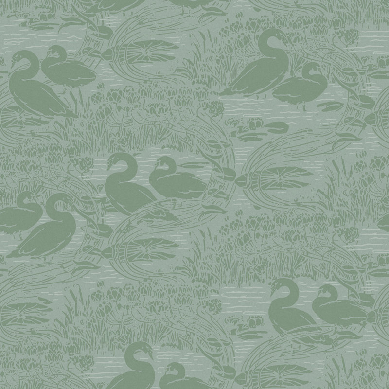 Laura Ashley Swans Dove Grey Wallpaper, Jade  Green