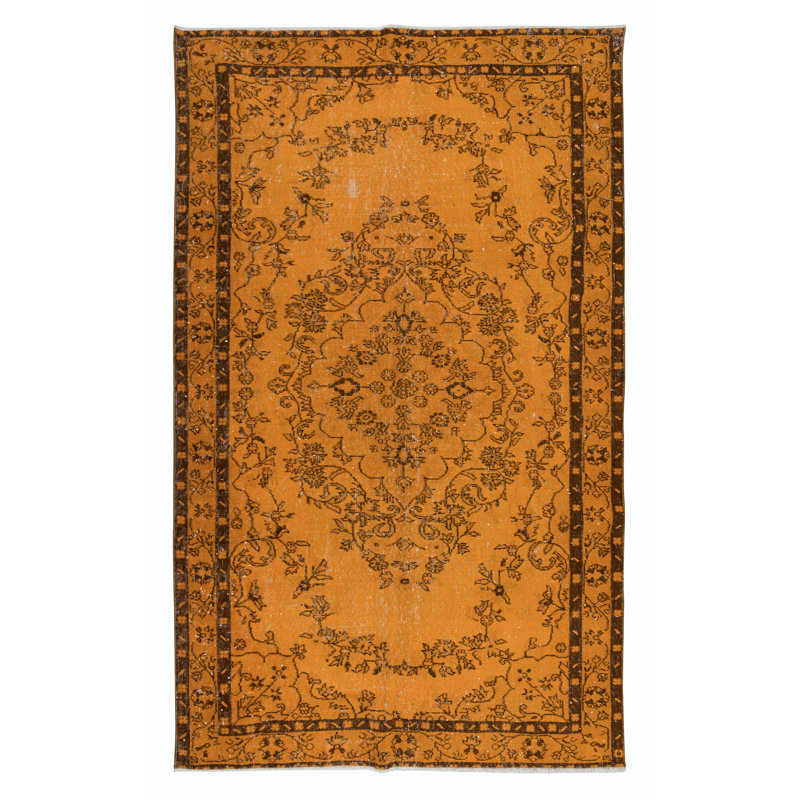 Tapis de décoration intérieure fait à la main 5,4 x 8,8 pi, tapis moderne de taille pièce, tapis turc orange