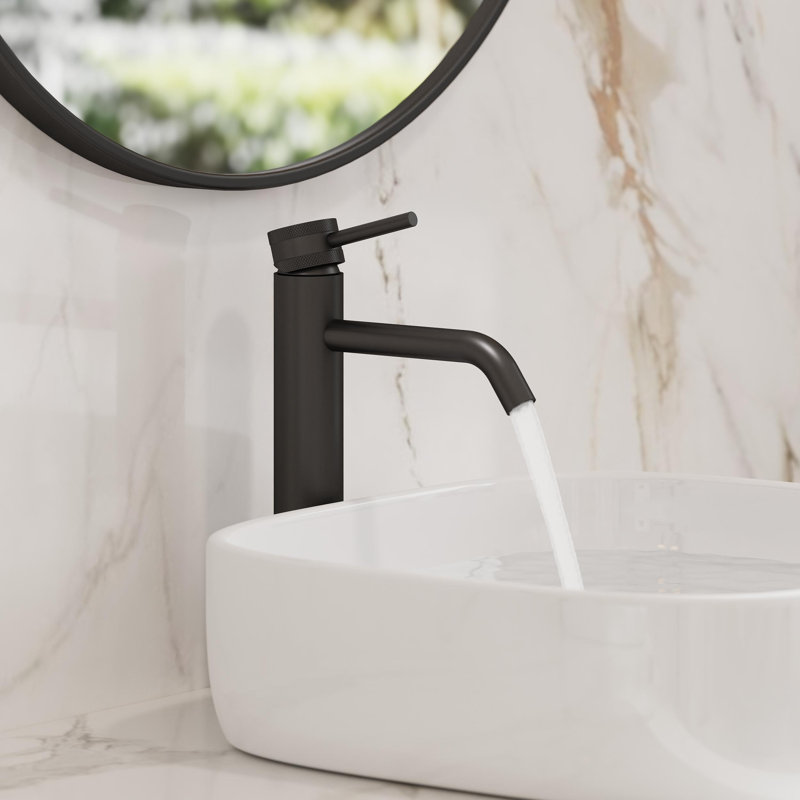  Angelsey 12" H Vessel Sink Faucet with Pop-Up Drain, Single-Hole Single-Handle Round Bathroom Faucet in Matte Black