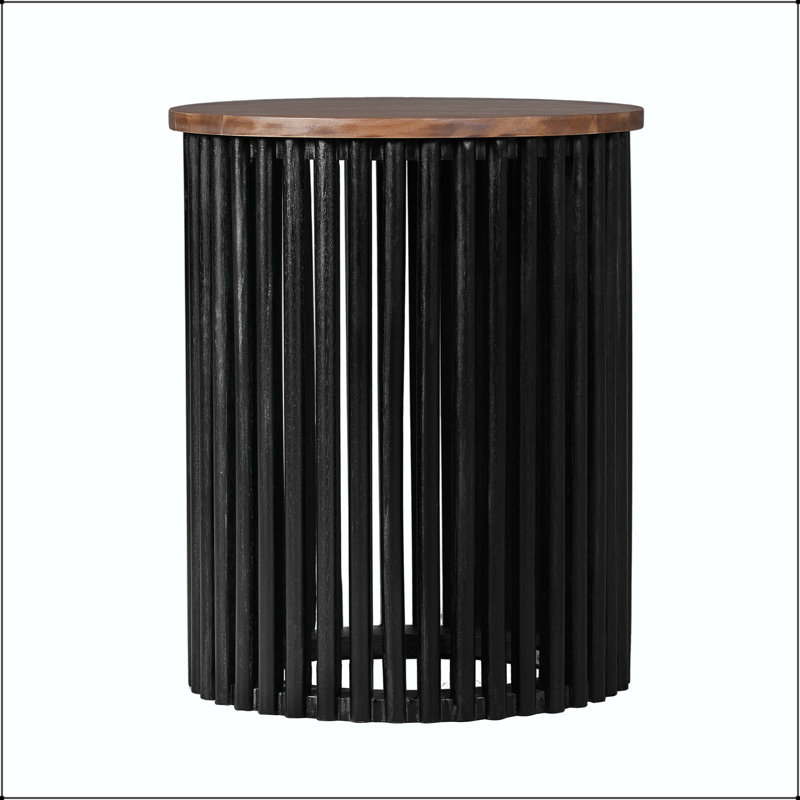 Table d'appoint en bois d'acacia massif - naturel et noir, grain unique fabriqué à la main