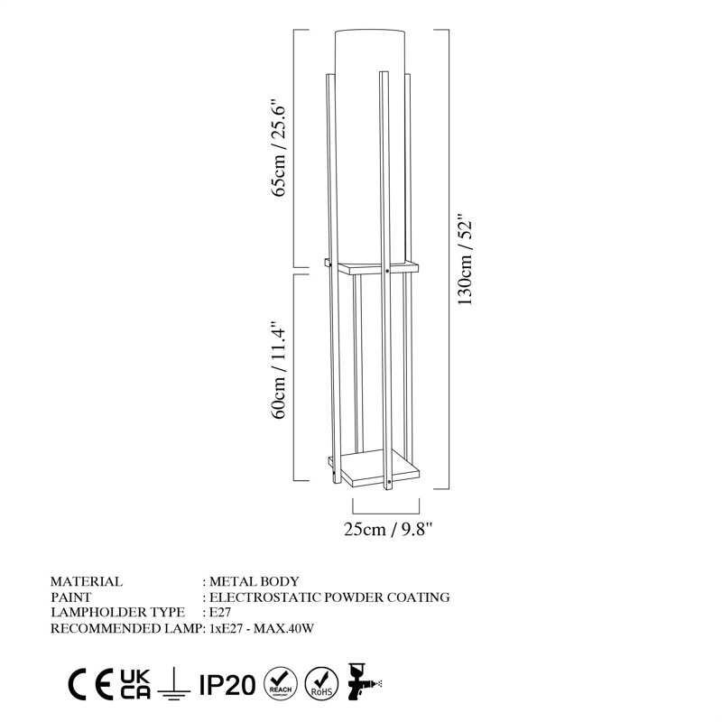 Lampe sur pied colonne 9,83 "Cawe, Blanc, Or