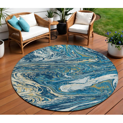 Tapis d'intérieur rond lavable abstrait bleu marine 8 pi