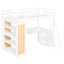 Lit mezzanine simple avec échelle, tablettes et bureau, blanc