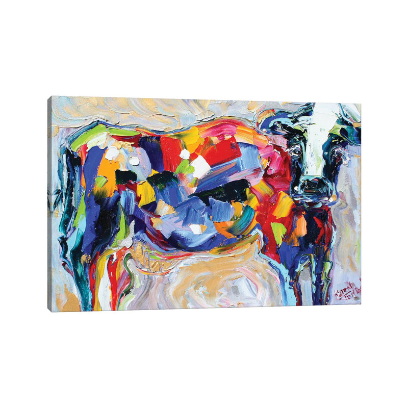 Colorful Cow Fauvism by Karen Tarlton - Wrapped Canvas Painting, 30.48 cm H x 45.72 cm W