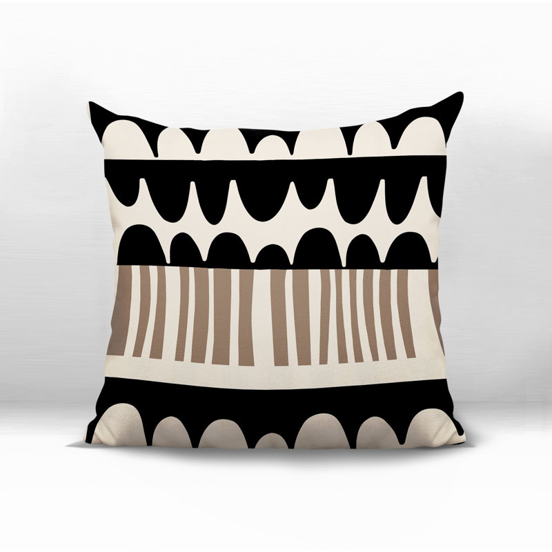 Coussin carré intérieur / extérieur Rami, H 15 po x l 15 po, Blanc cassé / abstrait noir