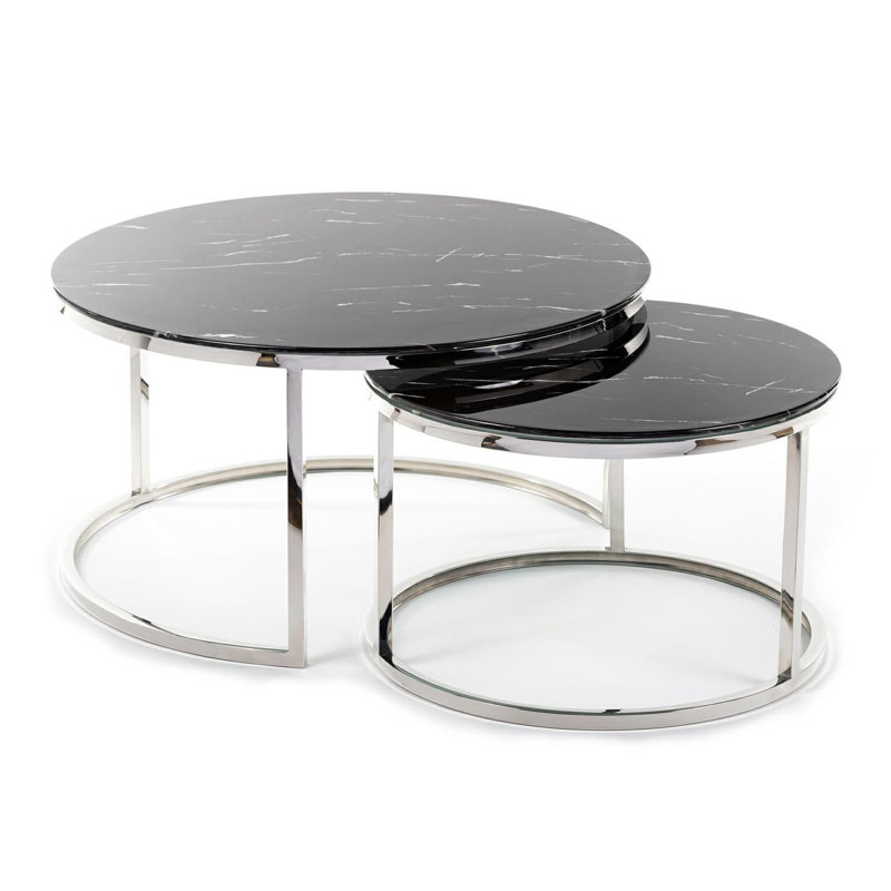 Ellinger 2 - Piece Glass Top Living Room Table Set, Black