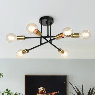 Tubeeuse Modern Sputnik Chandelier Industrial 6-Light Semi Flush Mount
