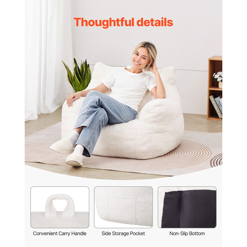 Fauteuil à billes 3 pieds avec accoudoirs souples et poche de rangement blanc
